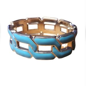 Blue Enamel and Metal Bangle Bracelet